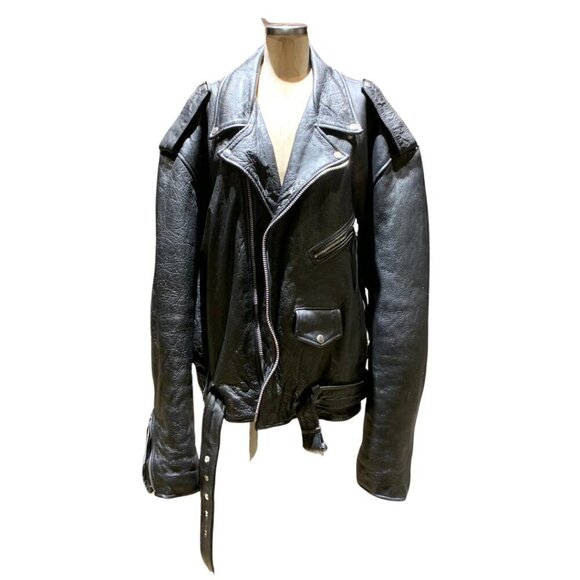 Eagle Leather Black Motorcycle Biker Jacket Coat Mens Size 56 Vintage Unisex - Picture 1 of 9